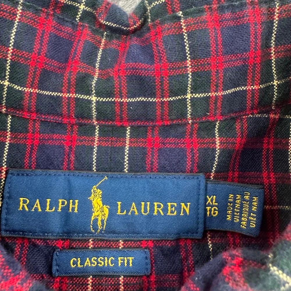 Polo Ralph Lauren Mens XL Classic Fit Plaid Button Down Shirt Navy Red Green